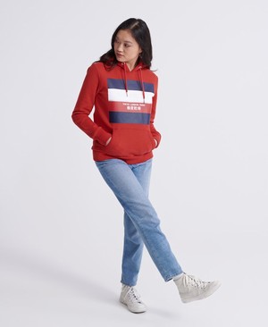 Superdry Stripe Block Női Kapucnis Pulóver Piros | YXUIF0146